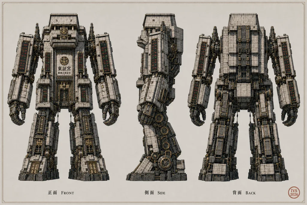Mechanized TSE Palace (Mecha) — turnaround (front / side / back)